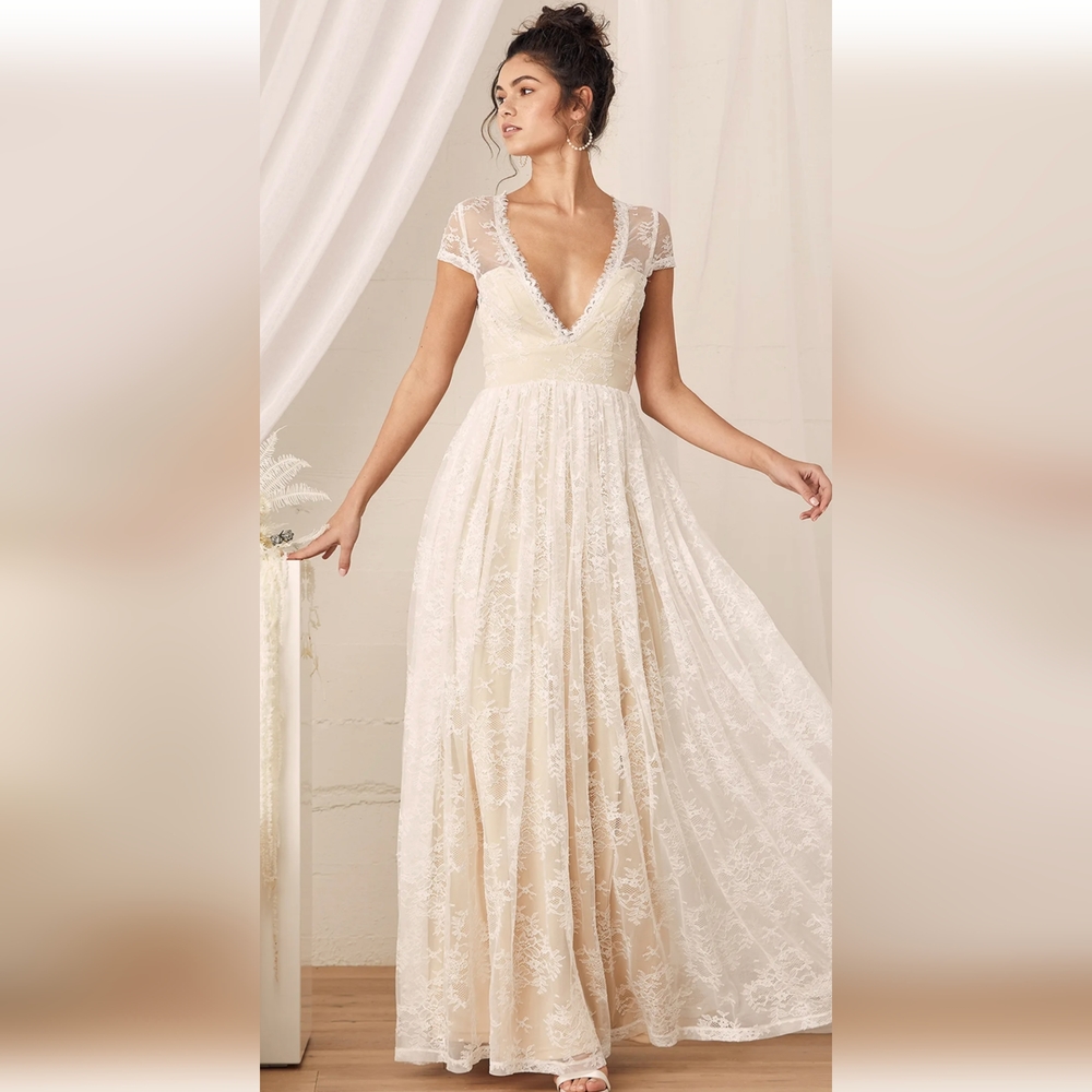 Lulus Life of Love White Floral Lace Dress Size XL Wedding Bridal Beachy Boho